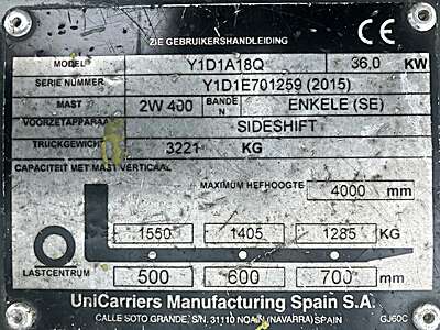 Heftruck Unicarriers Nissan 1,8Ton Diesel