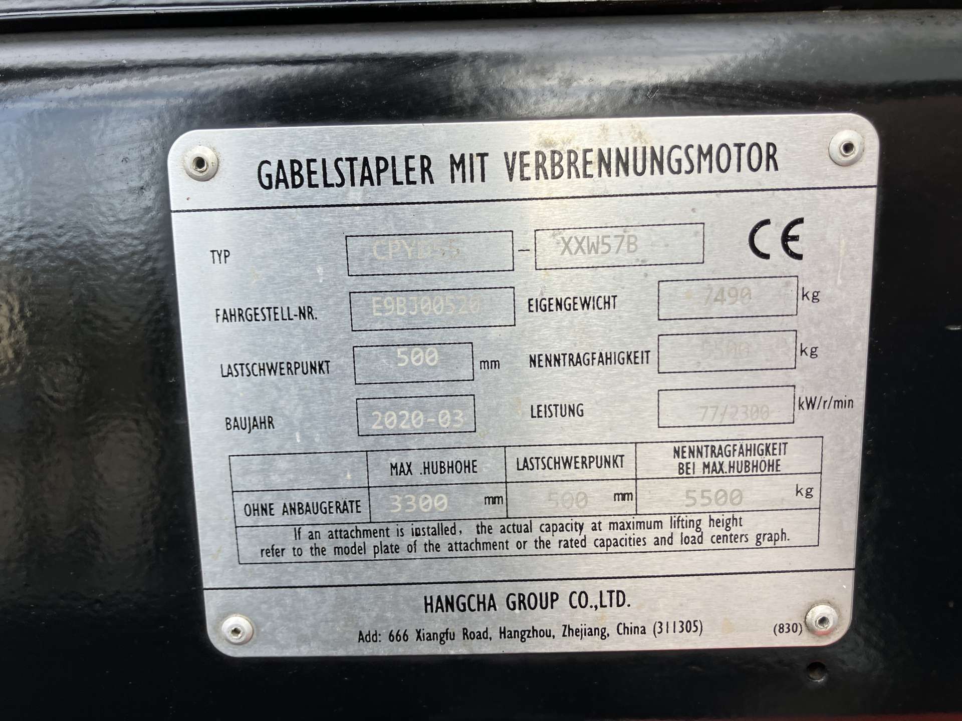 Heftruck Hangcha 5,5 Ton Gas